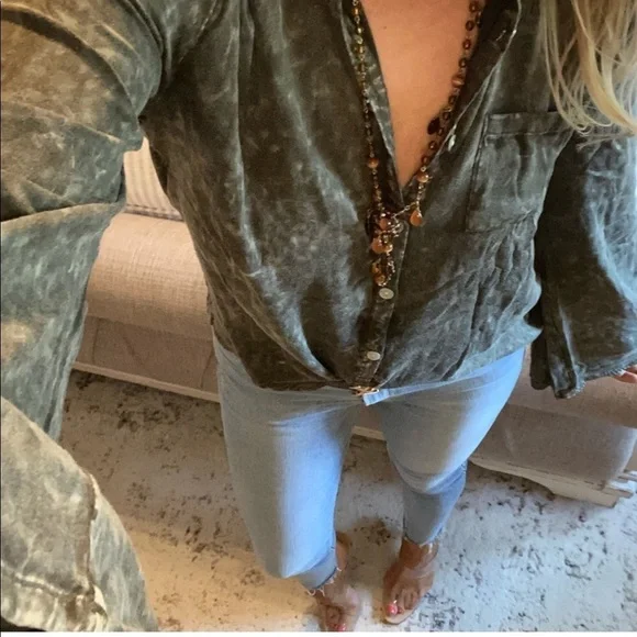 Chaser Vintage Forest Green/Smoke Blk Button Down - Picture 4 of 6